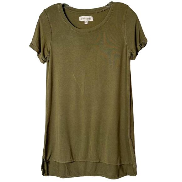 Philosophy Womens Round Neck Short Sleeve High Low Tunic Top Olive Green Size XS - Picture 1 of 11